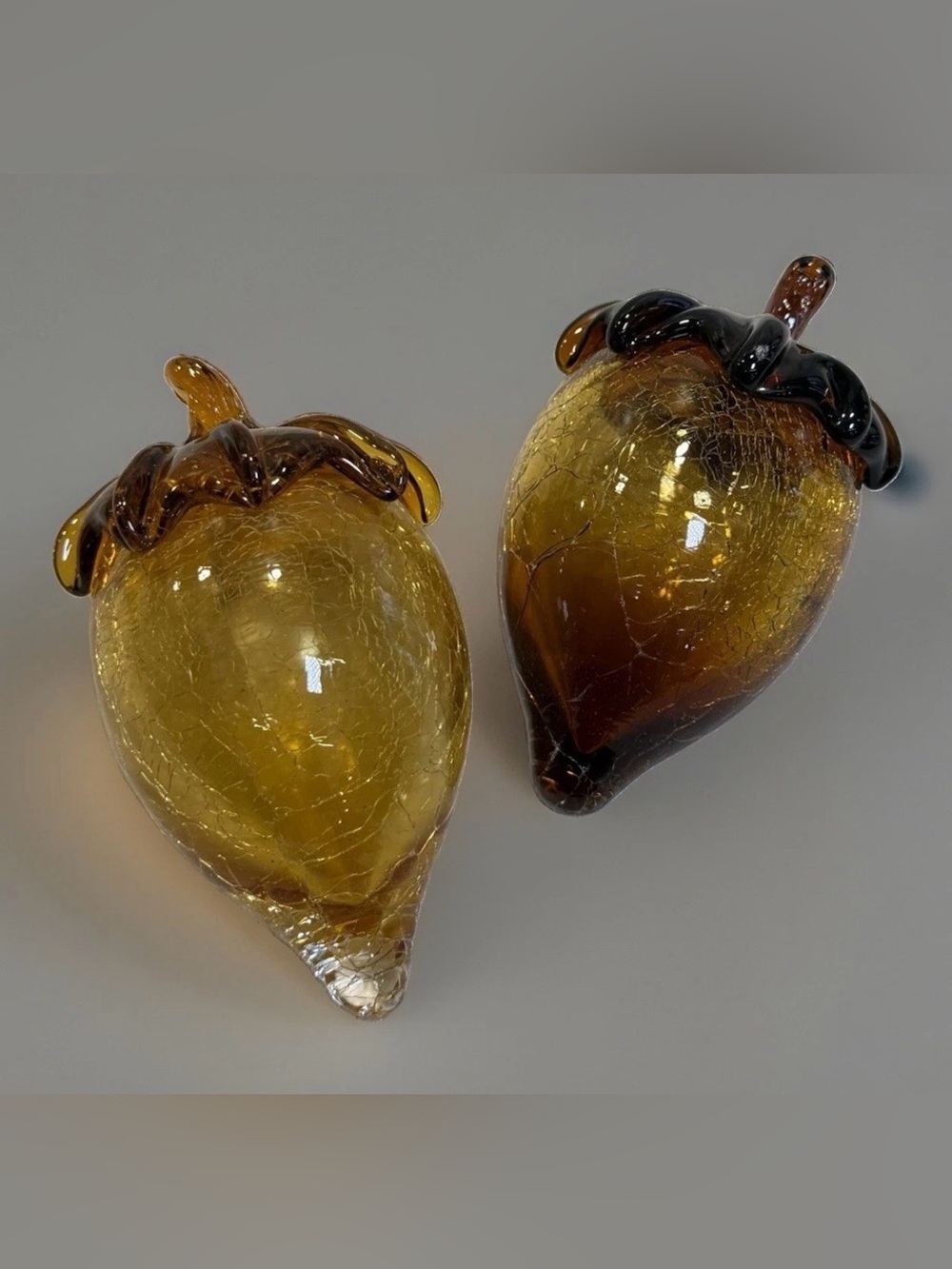 2 Acorn Art Glass Hand Blown Amber Crackle Fall Halloween Thanksgiving Pier 1?